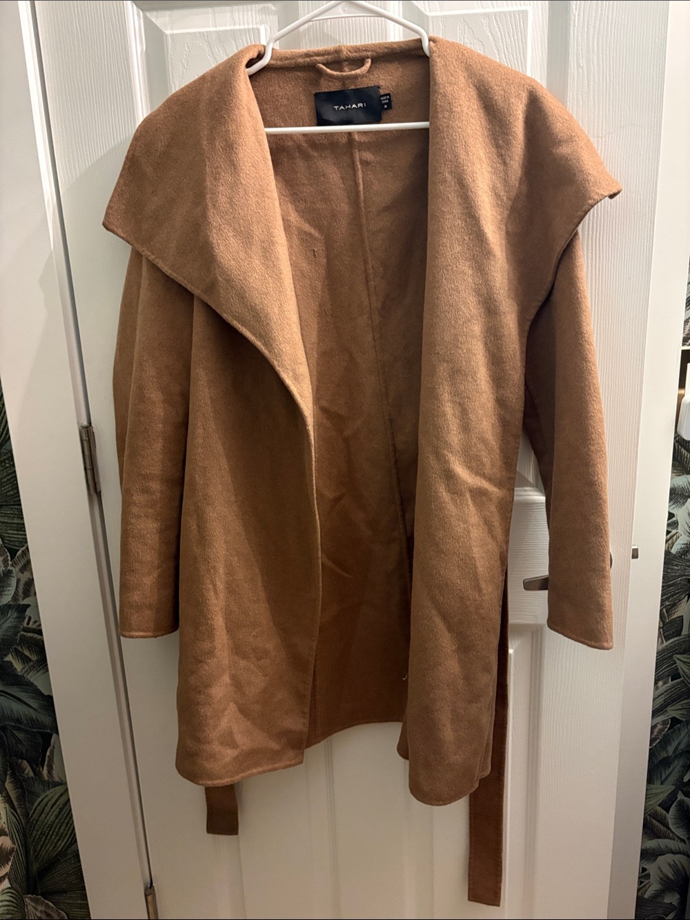 Tahari Camel Open-Front Wrap Coat